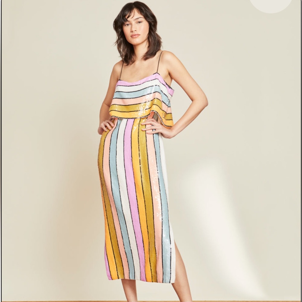 Veronica Beard Ivanna Striped Sequin Midi-Dress